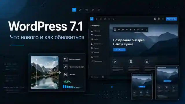Обложка статьи о WordPress 7.1: редактор WordPress, адаптивные блоки и безопасное обновление сайта