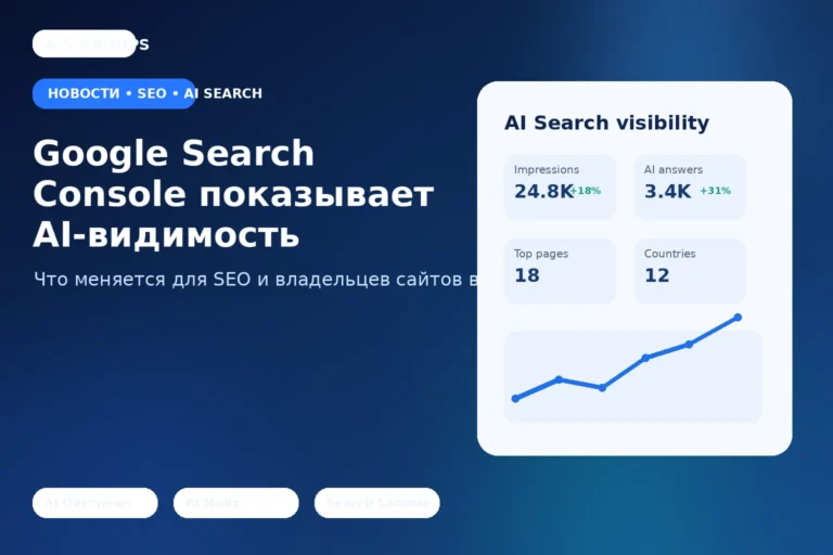 Отчёт Google Search Console по AI-видимости сайта с графиком показов