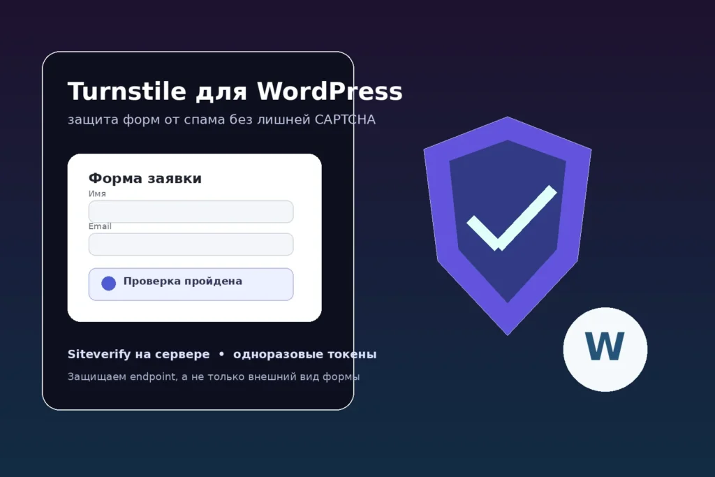 Cloudflare Turnstile защищает форму WordPress с серверной проверкой Siteverify