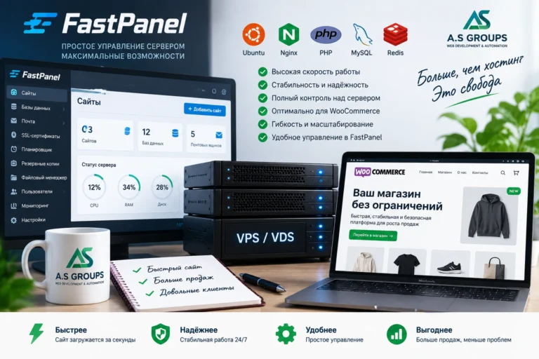 VDS с FASTPANEL, Nginx, PHP, MySQL и Redis для WooCommerce интернет-магазина