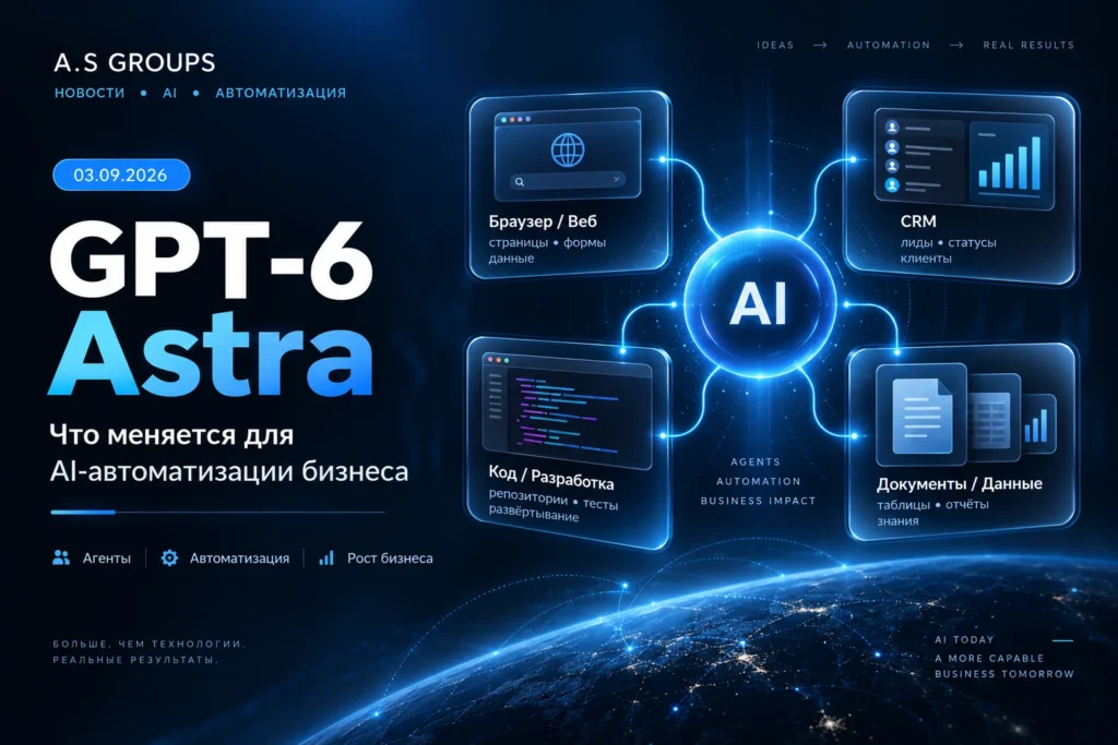GPT‑6 Astra — AI‑автоматизация бизнеса, браузер, CRM, код и документы